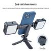 360° Rotatable Phone Holder with Dual Cold Shoe and Folding Clip for Desktop Live Streaming