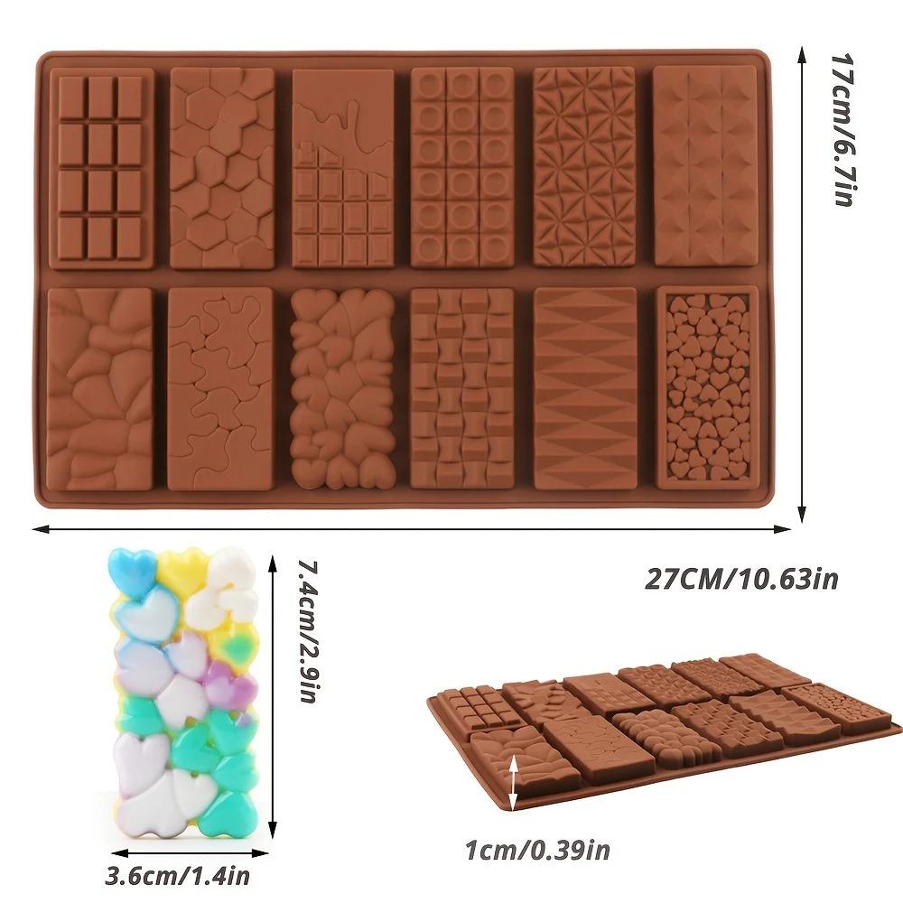 Molde de Barra de Chocolate 3D de Silicone de 12 Cavidades Utensílio de Cozinha Essencial para Assar Pastelaria e Fazer Doces para Criação Criativa de Chocolate