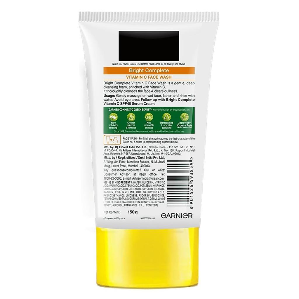 Garnier Skin Naturals Bright Complete Vitamin C Face Wash For Brighter and Glowing Skin - Daily Cleanser, 150g