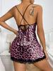 Leopard Print Lace Silk-Style Camisole Sleepwear