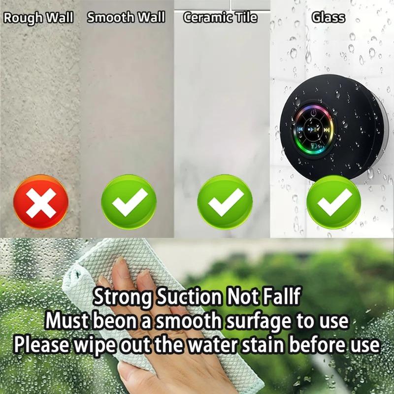 Large Suction Cup Waterproof Bluetooth Speaker LED Light Shower Bathroom Portable Wireless Music Player Convenient Carry