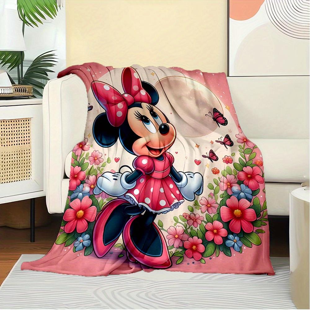 1pc Flannel Minnie Mouse Floral Bedding Throw Blanket Sofa Cover Gift Home Decorative Lightweight Soft Warm Throws for Couch