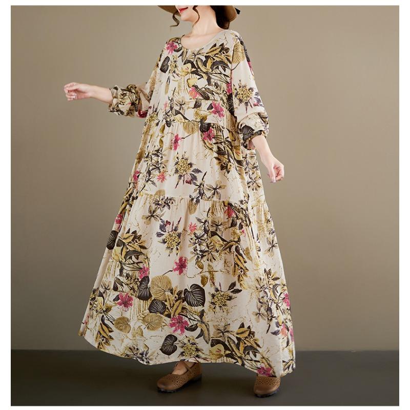 DIMANAF New 2026 Women Plus Size Spring Summer Beach Long Dress Loose Oversize Maxi Floral Print Lady Fashion