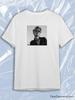 TeeSensation White Crew Neck Short Sleeve T-Shirt with Black White Woman Short Hair Sunglasses Portrait Print