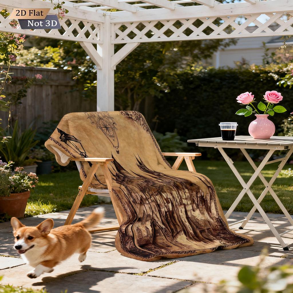 1pc Ancient World Castle Town Printed Flannel Blanket In Multiple Sizes, Soft and Comfortable, Casual Napping Cover Carpet