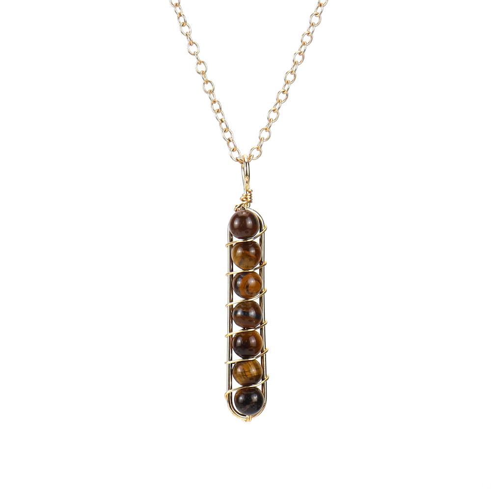 Gold Hand-Wound Colorful Beaded Crystal Agate U-Shaped Pendant Necklace N123