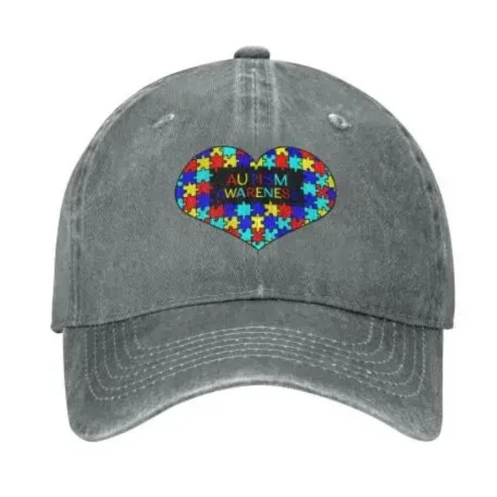 Unisex Love Heart Autism Awareness Baseball Cap Adjustable Hat Sandwich Cap Hip Hop Hats