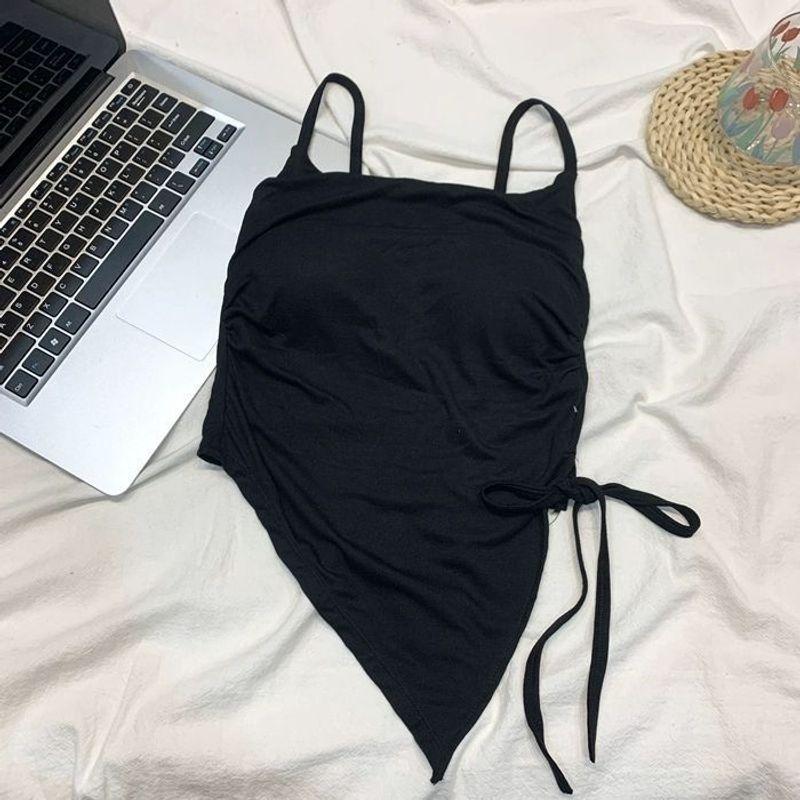 

Irregular Slit Summer Outwear Sweet and Spicy Camisole Black All yards