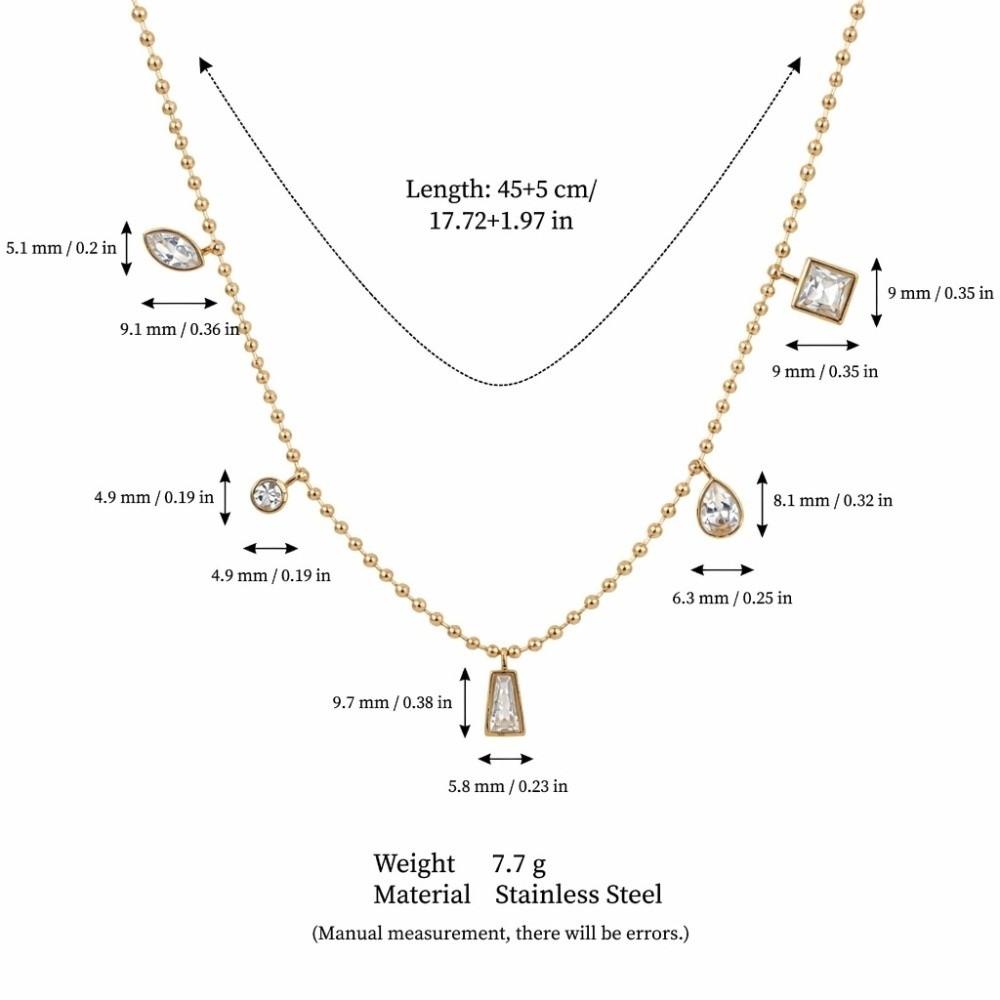 Multi Zircon Zircon Charm Necklace Stainless Steel Plated Y-Shaped Chain Necklace for Daily Wear