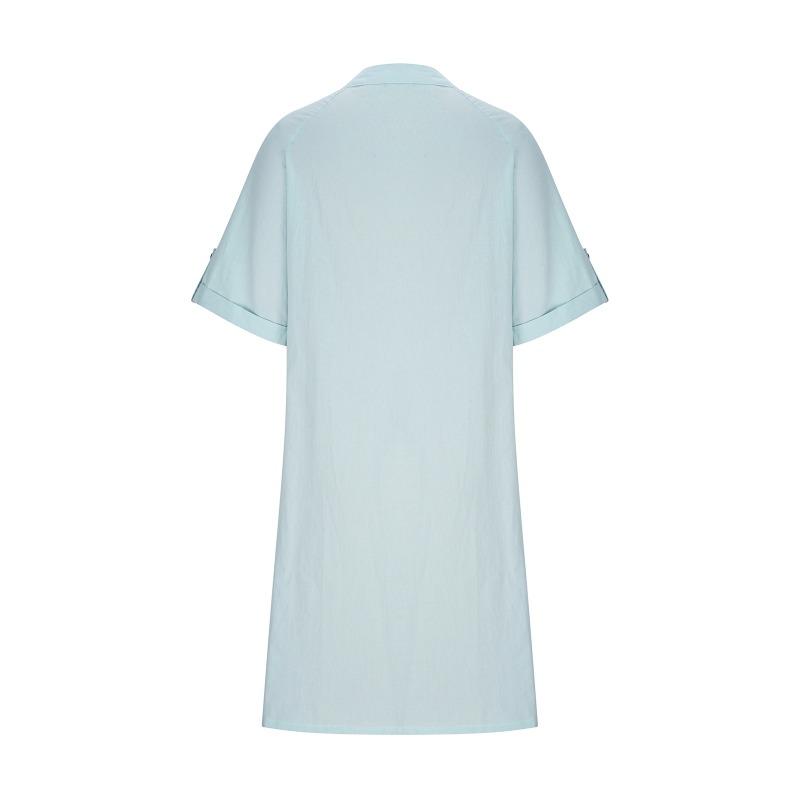 Langes Kleid einreihig V-Ausschnitt locker einfarbig A-Linien-Rock