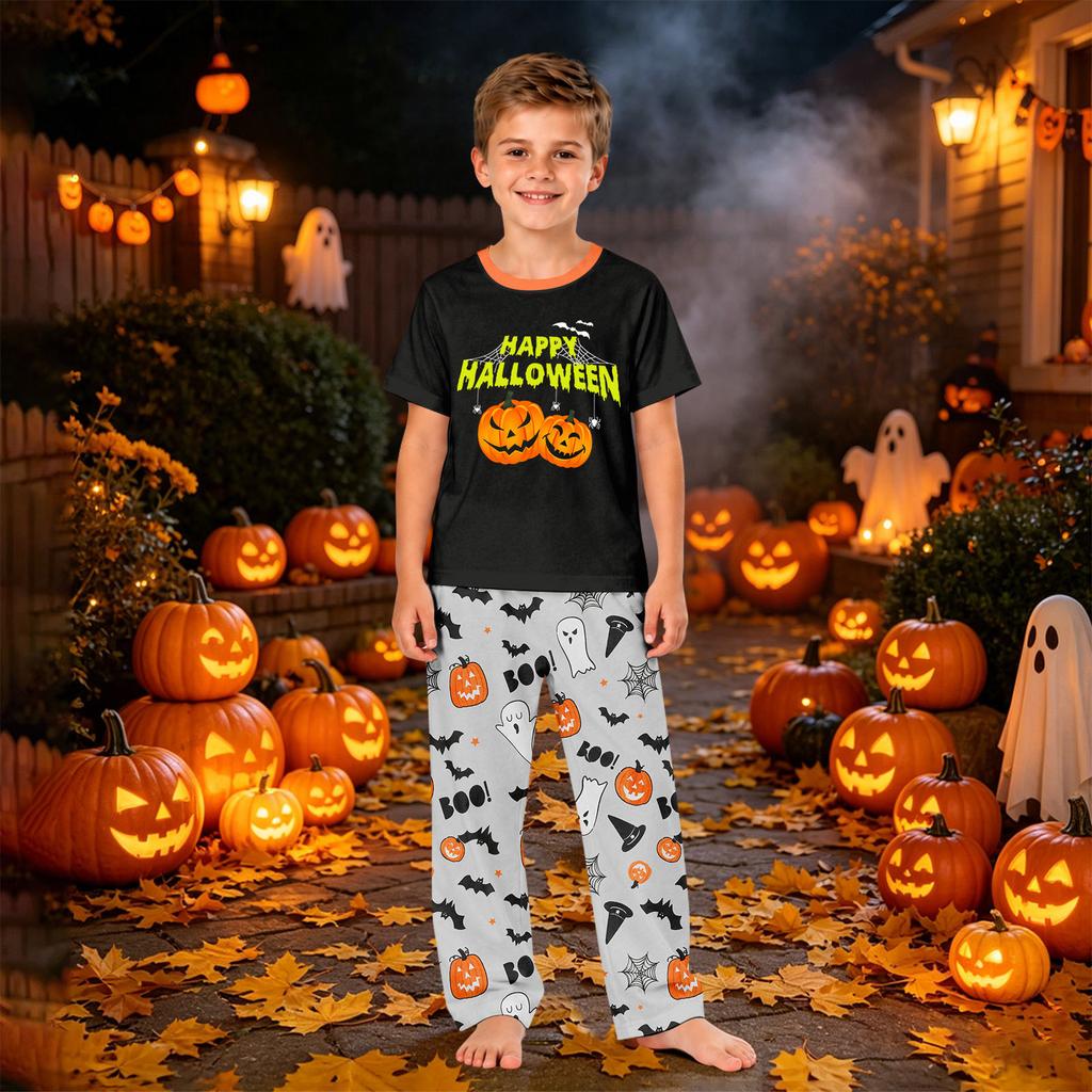 Family Matching Halloween Printed Pajama Set Short Sleeve Top and Pants for All Ages
