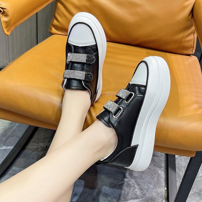 Frühling, Sommer, Herbst und Winter Damenschuhe Damen-Sneaker Weiße Schuhe Low-Top Riemen Runde Zehenpartie Freizeitschuhe