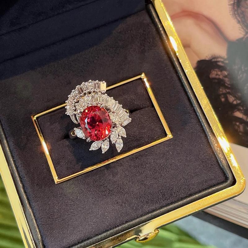 Ruby and Zirconia Inlaid Women s Ring – Fashionable, Unique, and Luxurious Design Adjustable Open Size