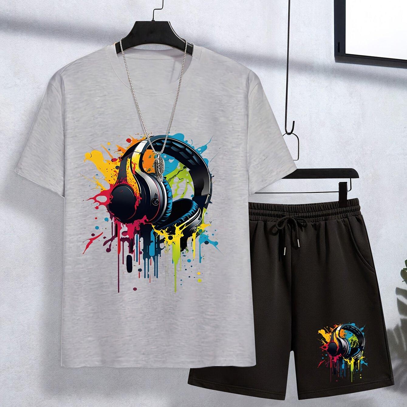 

Модна футболка та шорти з кольоровим принтом для хлопчика з 2 предметів, повсякденне вбрання, літнє вбрання 160