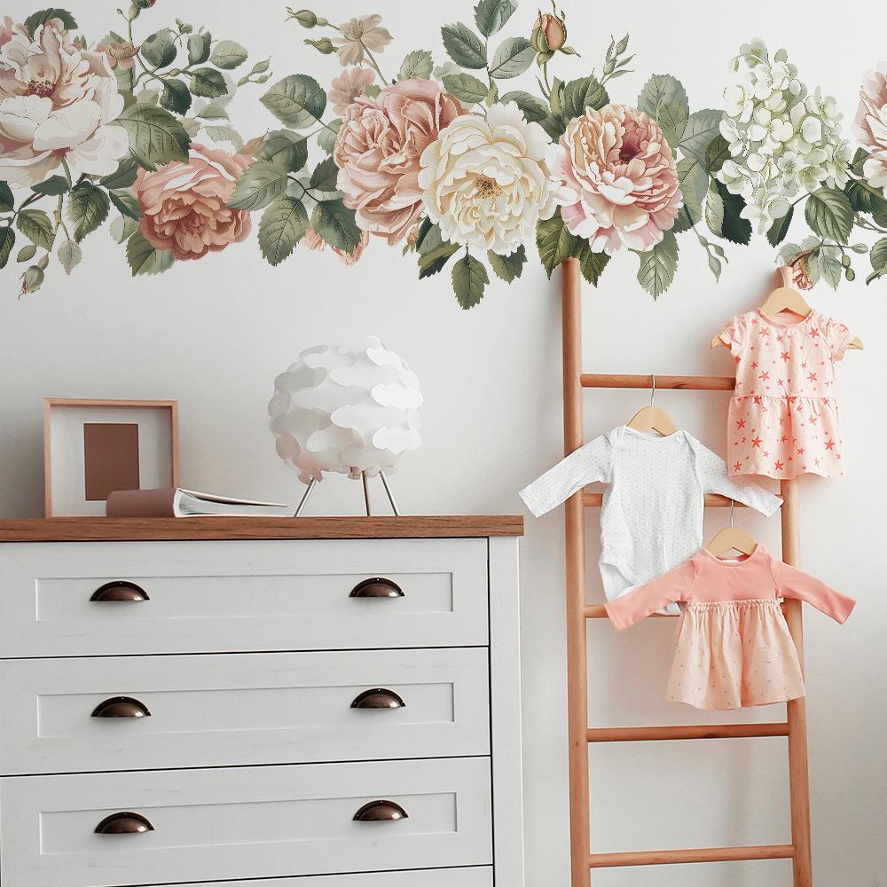 Rose Flower Leaves Combination Bedroom Living Room Home Background Wall Decoration Wall Stickers