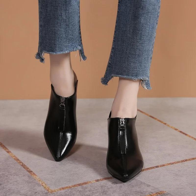 Fashion Women Pointed Toe High Heels Shoes Elegant Chunky Dress Shoes  Female Spring New Fashion Sandals  Design Office Zipper Pumps