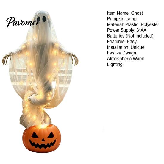 Decorative Festive Lighting Swirling Ghost Pumpkin Yard Lamp, Halloween Glowing Spooky Decor with Solar Powered Alternative Design, Outdoor