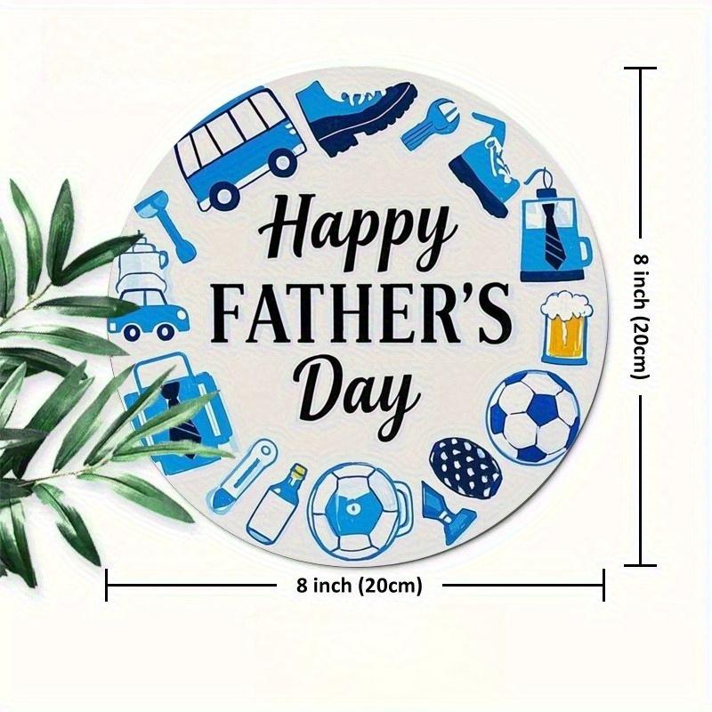 2d Flat 20*20, Charming Blue Tool Pattern "Happy Father'S Day" Round Wooden Sign, Suitable for Home, Office, Cafe, Kitchen Decoration, Bar Decoration.