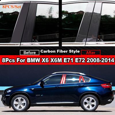 8X Karbonfaser Fenster Tür Säule Pfosten Abdeckung für BMW X6 X6M E71 E72 2008-2014