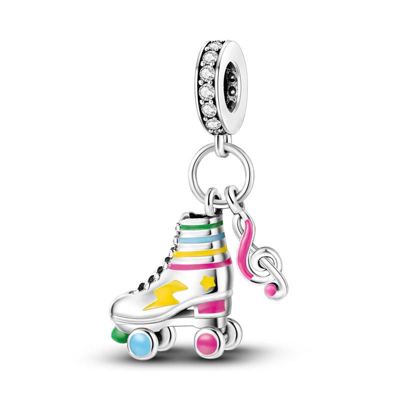 Copper Plated Roller Skates Wings Dangle Charm Fit Bangle Bracelet Beads Color Enamel Pendant Women Jewelry Making
