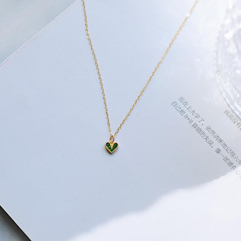 S925 Sterling Silver Emerald Love Heart Choker Necklace Pendant for Women 14K Gold Plated Necklaces Wedding Party Jewelry Gift