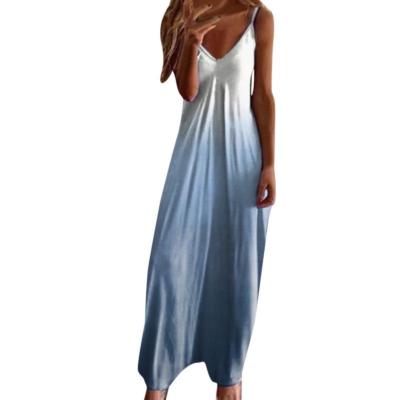 Women's Plus Size V-Neck Spaghetti Strap Long Dress - European & American Style