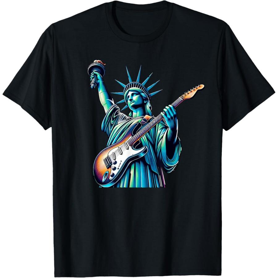 Statue of Liberty Playing Electric Guitar Funny T-Shirt XXXXXL чёрный
