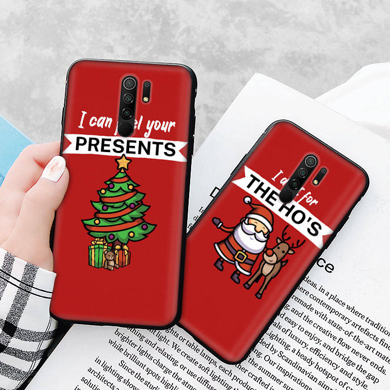 Black Case for Xiaomi Redmi 13C Note 9 iPhone XR 7 8 14 15 11 12 13 X XS Pro Max Samsung A25 S23 S24 FE Ultra Plus Christmas Elements