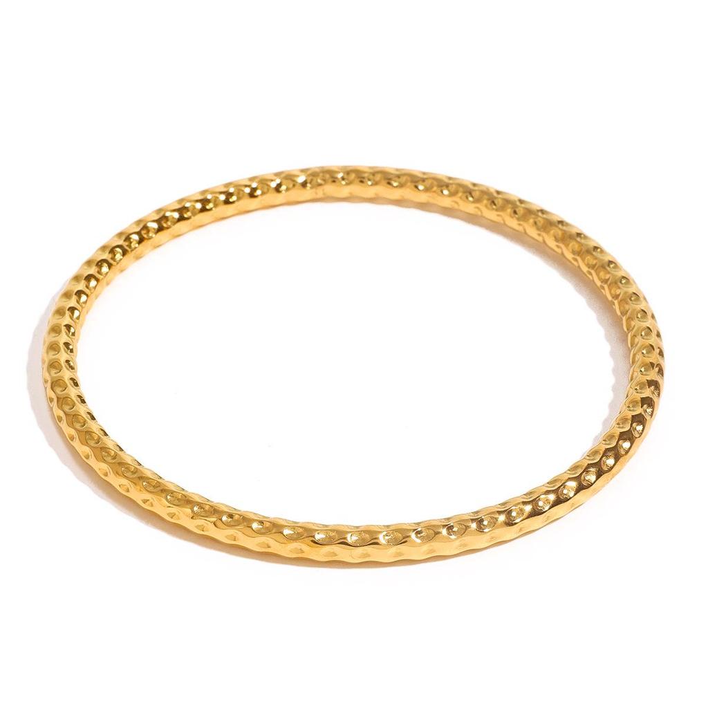 Retro Style 18K Gold Stainless Steel Hammered Texture Bangle Jewelry