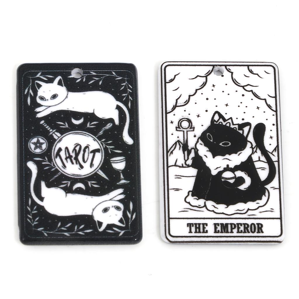 5PCs Black White Acrylic Tarot Pendants Rectangle Cat Double-sided Charms For DIY Earrings Necklace Jewelry Making 3.8cm X 2.3cm
