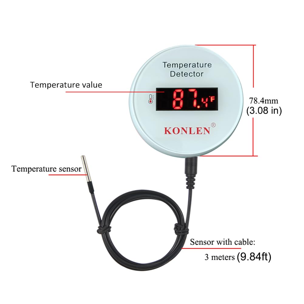 Tuya WiFi Temperature Sensor with External 9.8ft Probe Cable, Smart Life Digital Thermometer Detector for Freezer Water Tank Pool Home Greenhouse,