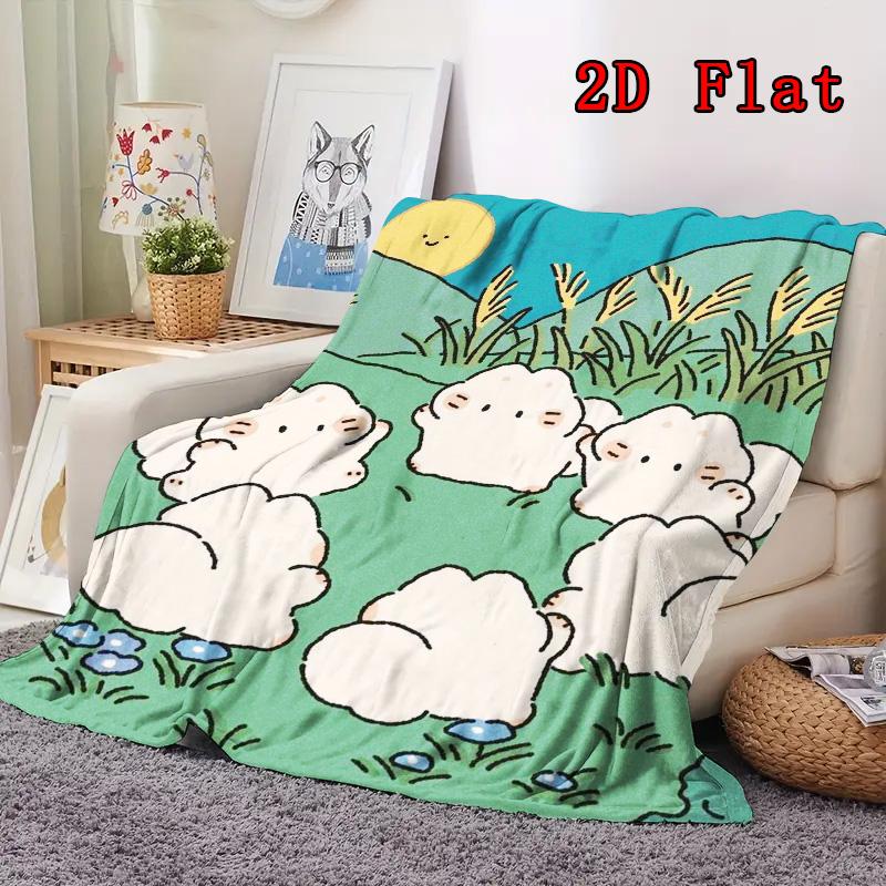 Cute Cartoon Cat Party Print 2D Flat Pattern Flannel Blanket High quality All Seasons Warmth and Comfort Perfect for Christmas Gifts.