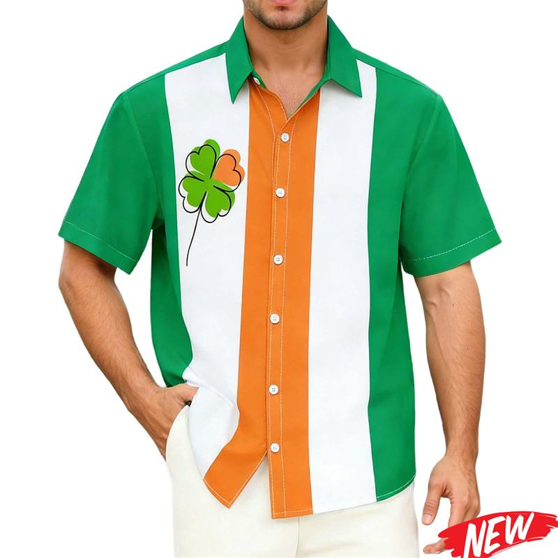 2026 St. St. Patrick's Day Hemd Für Männer Frauen 3D Gedrucktes Irisches Kleeblatt Hawaiianisches Hemd Street Kurzarm Oberteile Lässige Hemden mit Knöpfen