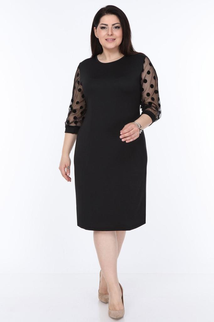 Women's Big Size Dress Polka Dot Flocked Sleeve Plus Size Dress 9B-2141