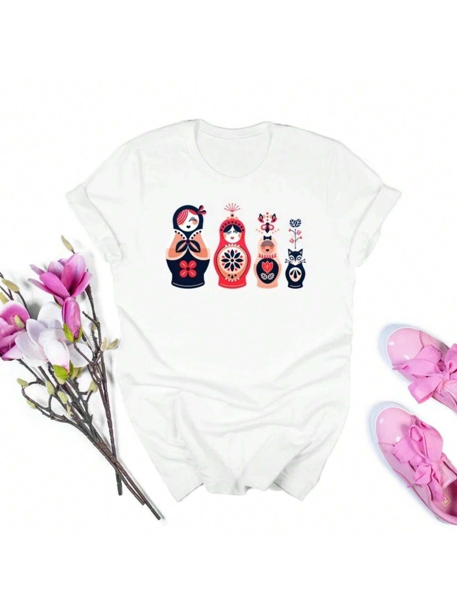 Russian Nesting Dolls Shirt Matryoshka Tee T-Shir Femme Tshirt Funny Russian Dolls Shirts Women Harajuku Tops Graphic T Shirts S разноцветный