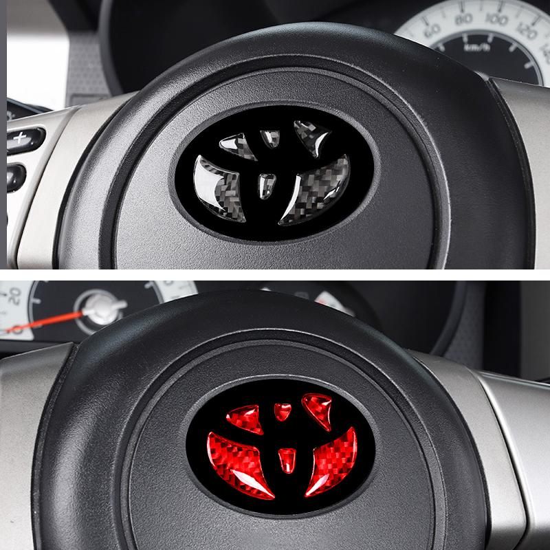 1Pc Corolla Rav4 CHR Auris Camry Prius Yaris RedCarbon Fiber Car Steering Wheel Emblem Badge Sticker Glue Trim Decals