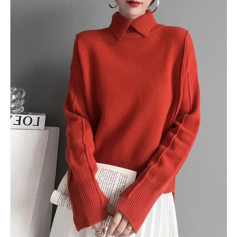 Fashion Versatile Sweater Women Pullover Fall and Winter Inside The Solid Color Knit Tops Comfortable and Versatile