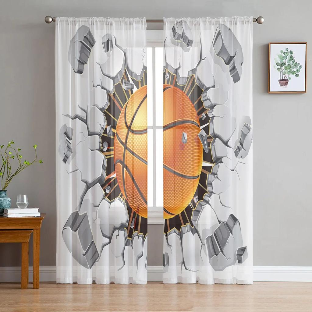 Basketball Silhouette Sports Sheer Curtains Living Room Window Tulle Curtains For Bedroom Kitchen Home Decoration Voile Drapes
