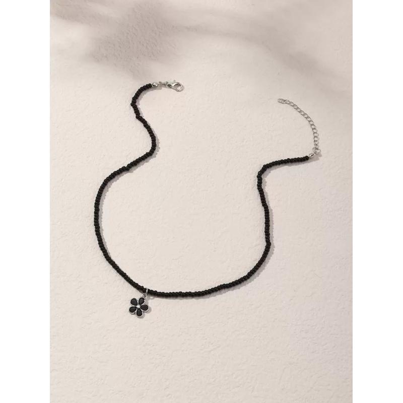 1pc Dainty Flower Charm Beaded Necklace, Perfect for Valentines & Everyday Sweet Style