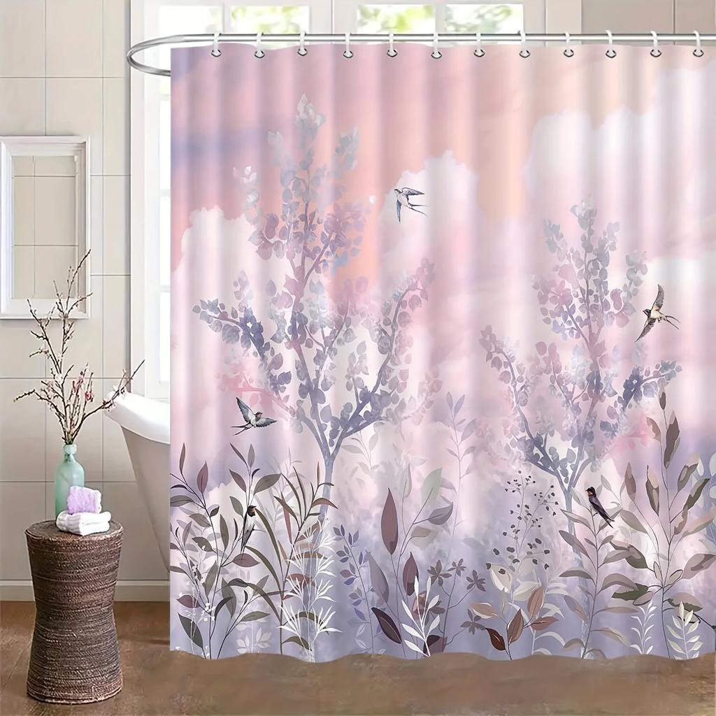 Elegant Pastel Floral Print Waterproof Shower Curtain - Stylish, Durable & Easy-Care Choice for Romantic Bathroom Decor