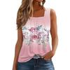 Ärmelloses Tanktop mit plissiertem, quadratischem Ausschnitt und Pflanzendruck für Damen