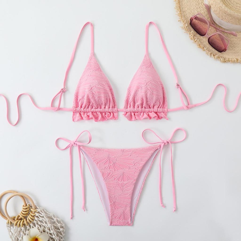 European & American Women's Sexy Solid Color Two-Piece Bikini Swimwear
