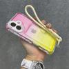 Gradient Slot Card Holder Wrist Strap Lanyard Phone Case For iPhone 15 16 Pro Max Plus 13 12 Air Cushion Bumper Protective Cover