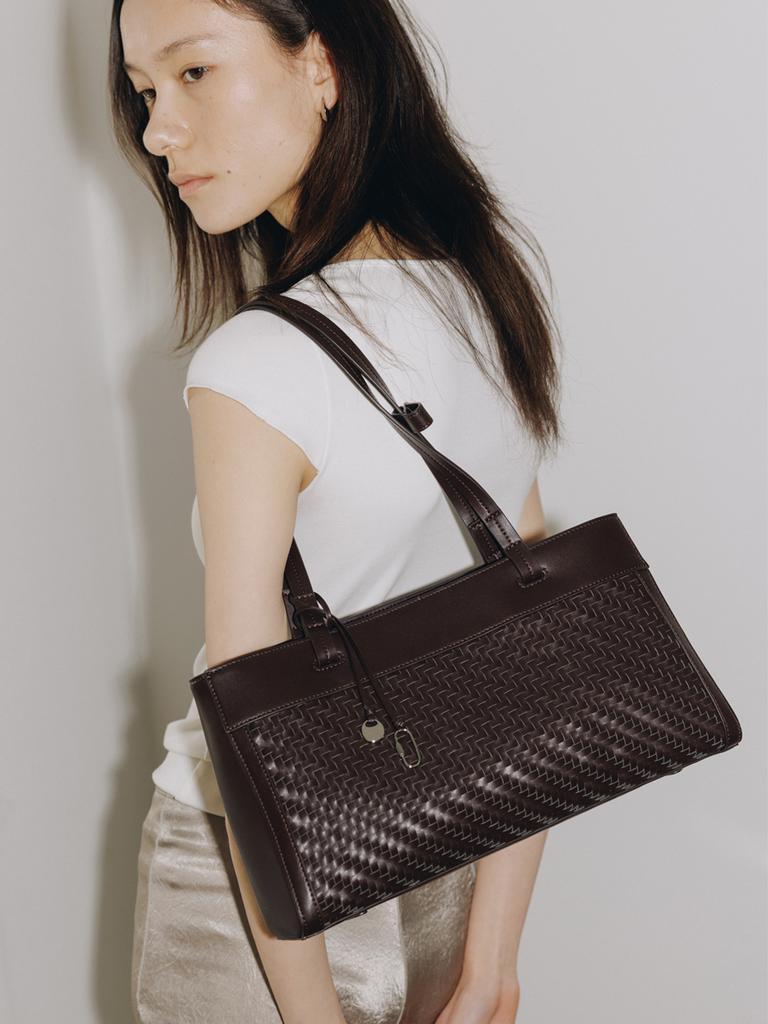 Demeriel Elena Weaving Shoulder Bag Choco Brown