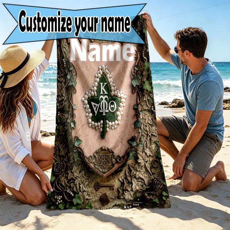 Custom Name Personalized Alpha Kappa Alpha Print Beach Towel, for Trip Camping Beach Party Home Decor, Birthday Gift for Family & Friends