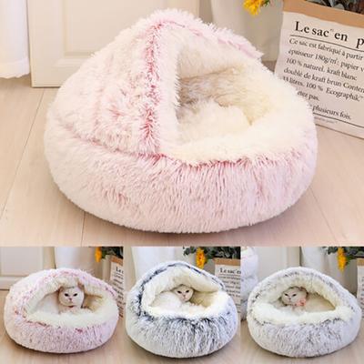 Pet Dog Cat Bed Round Plush Kitten Warm Sleeping Nest Bed Cat Igloo Cave House
