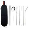 Silver Dinnerware Set Travel Cutlery Set Reusable Silverware Straw Spoons Forks Chopsticks Kitchen Accessory with Bag
