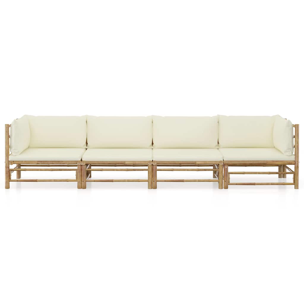 vidaXL 4-tlg. Garten-Lounge-Set mit Cremeweißen Kissen Bambus