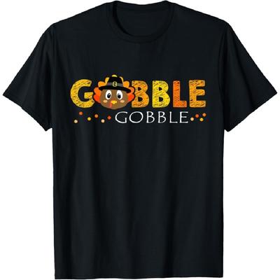 Cute Gobble Gobble Turkey Pilgrim Little Boys Thanksgiving T-Shirt