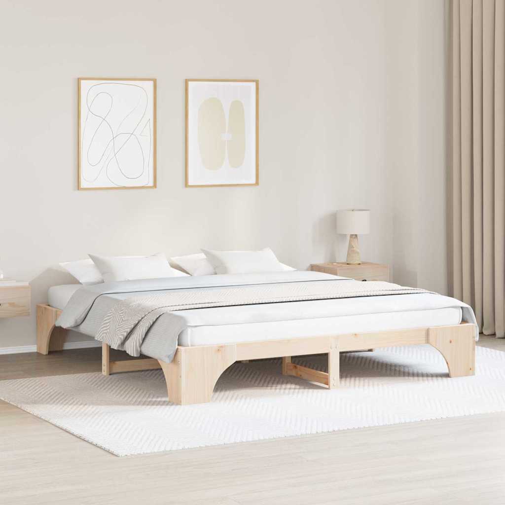 Natural Wooden Bed Frame 180 x 200 cm Solid Pine Wood
